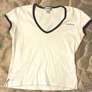 White and black Bebe t shirt, size S